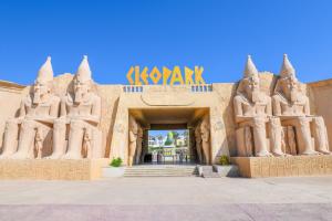 a building with statues of people on it at Jaz Sharm Dreams in Sharm El Sheikh
