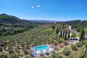 an aerial view of a villa with a swimming pool and trees at Villa Cielo Blu - Homelike Villas in Montecatini Terme