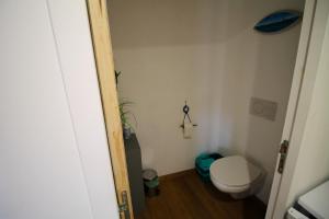 Habitación con baño pequeño con aseo. en Bungalow d'une chambre avec jardin clos et wifi a Ares a 3 km de la plage, en Arès