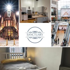 un collage de fotos de una cocina y un edificio en The Dereham - Open Plan Apartment 1 min from the city centre, en Leicester