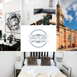 un collage de fotos de un hotel con una torre de reloj en The Thornham, en Leicester