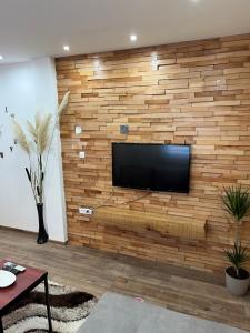 a flat screen tv mounted on a wooden wall at Apartman's Ana Pale-OC Jahorina No.3 in Pale
