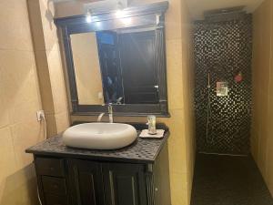 a bathroom with a sink and a shower at Villa avec Pool House au cœur des vignes - Lubéron in La Tour-dʼAigues +42 photos