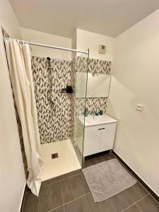 ein Bad mit einer Dusche und einem Waschbecken in der Unterkunft Magnifique apartment in Paris / Bagnolet 101 in Bagnolet