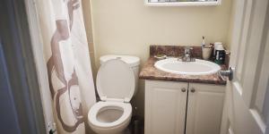 a small bathroom with a toilet and a sink at Penthouse on the Lake in Burlington