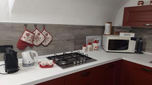 un bancone della cucina con piano cottura e forno a microonde di L'Antica Canonica di Casa Bernardi, Wi-Fi posto auto pet friendly a Trento