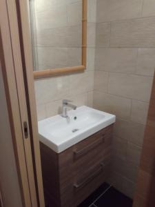 a bathroom with a sink and a mirror at Appt Ponteil in Les Deux Alpes