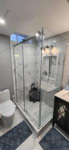 ein Bad mit einer Dusche und einem WC in der Unterkunft 12- Exec 1BD-Wifi-AC-Workspace in Windsor