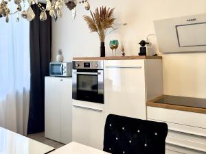 a kitchen with a stove and a refrigerator at BeeFree WhirlpoolSuiteXL33-FreeParking-FastWiFi in Passau