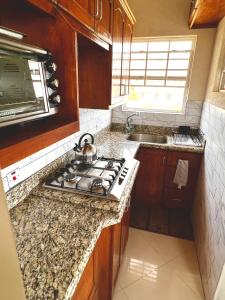 a kitchen with a stove and a sink at Cozy Modern Upstairs 2 Bed A/C Apt Near 2 Everything in Saint Philip