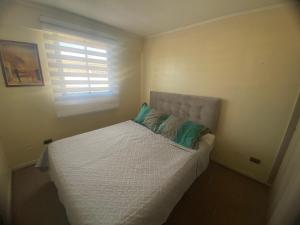 - une petite chambre avec un lit et une fenêtre dans l'établissement Apartamento centrico, à Curicó