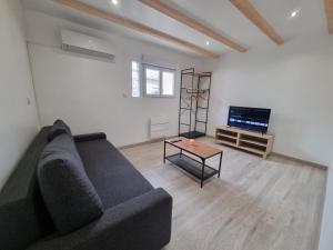 a living room with a couch and a tv at LE CHALONG in Fos-sur-Mer