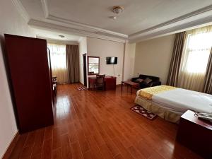 ein Hotelzimmer mit einem Bett und einem Schreibtisch in der Unterkunft Consolar International Hotel in Aksum