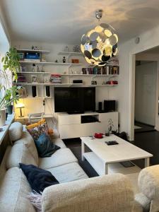 斯德哥爾摩的住宿－Apartment in the middle of So-Fo, Södermalm, 67sqm，客厅配有沙发和桌子