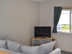 a living room with a couch and a television at The Finch in Dyke