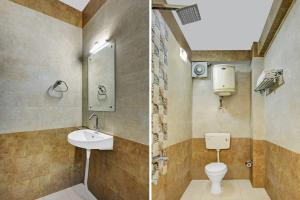 2 fotos de un baño con aseo y lavabo en HOTEL CRYSTAL PALACE, en Shimla