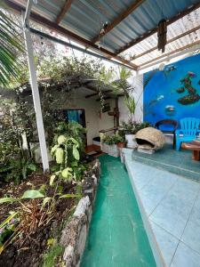 une chambre extérieure avec une piscine d'eau dans une maison dans l'établissement Nelyza's Suites & Adventure, à Puerto Ayora