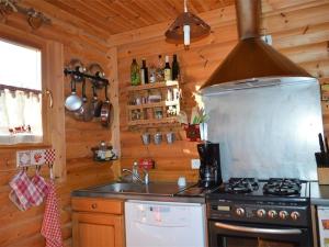 eine Küche mit einem Herd und einem Waschbecken in einer Hütte in der Unterkunft Chalet Font-Romeu-Odeillo-Via, 4 pièces, 6 personnes - FR-1-580-101 in Font Romeu Odeillo Via
