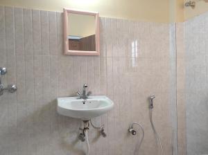 a bathroom with a sink and a mirror on the wall at Jironi Resort in Charduār