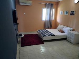 a bedroom with a bed and a television in it at Faith and Grace Guest House in Lamin