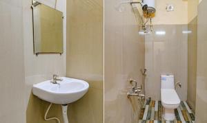 two pictures of a bathroom with a sink and a toilet at FabHotel Kamala Inn in Kotrung