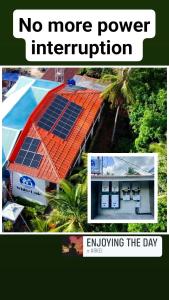 un collage de dos fotos de un edificio con paneles solares en White Bada Guesthouse, en Siquijor