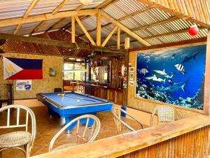 a room with a pool table and an aquarium at Blue Moon Guesthouse in Puerto Princesa City