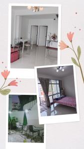 a collage of pictures of a living room and a dining room at Smart Hostel in Bangkok