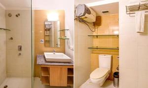 a bathroom with a toilet and a sink at FabHotel Prime Indeedcare Hotel & Resorts in Jojera