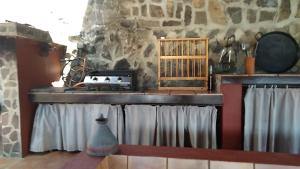 a kitchen with a stove and a stone wall at The Palm Villa in Icod de los Vinos +13 photos