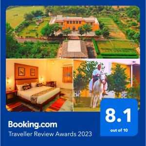 a collage of three pictures of a hotel room at Anantvan Ranthambore By Asapian Hotels in Khilchipur