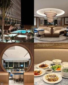 un collage de trois photos d'un hôtel avec de la nourriture dans l'établissement Apec Mui Ne sea view apartment, à Ấp Thiẹn Ái
