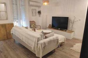 een woonkamer met een bank en een flatscreen-tv bij Alameda 2 Dormitorios in Sevilla