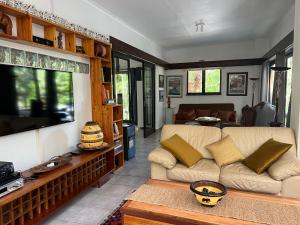 a living room with a couch and a flat screen tv at Santika Villa Stellenbosch in Stellenbosch