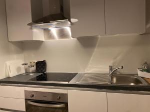 a kitchen with a sink and a stove at Balance Apartments by M&A - Train station in Witzenhausen