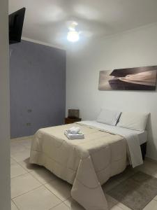 een slaapkamer met een bed en een tafel. bij Villagio Aguas do Jaguari Pousada in Santa Isabel