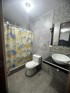 een badkamer met een toilet en een wastafel bij Angélica in Miraflores