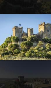 twee foto's van een kasteel op een heuvel bij Casa Manolín in Córdoba