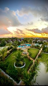 an aerial view of the resort at sunset at Zen Boutique Resort in Jambiani