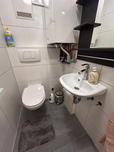 a small bathroom with a toilet and a sink at TIME OUT - 3 Zimmer Wohnung mitten in Plochingen in Plochingen