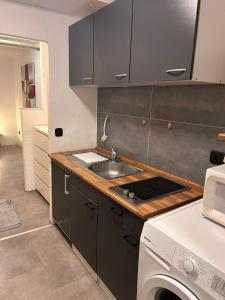 cocina con fregadero y lavadora en TIME OUT - 3 Zimmer Wohnung mitten in Plochingen en Plochingen