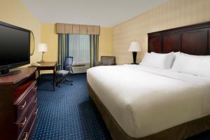 サンアントニオにあるHoliday Inn Express & Suites San Antonio West Sea World Area, an IHG Hotelの大型ベッド1台、薄型テレビが備わるホテルルームです。