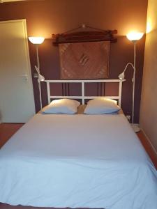 a bedroom with a white bed with two lamps at Chez Hélène in Bordeaux