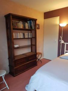 a bedroom with a book shelf filled with books at Chez Hélène in Bordeaux