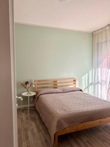 科內利亞諾的住宿－Casa TOÈ，一间卧室配有一张床、一张桌子和一个窗户。