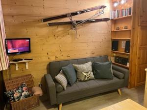 ein Wohnzimmer mit einem Sofa und einem TV in der Unterkunft Appartement Montgenèvre, 2 pièces, 4 personnes - FR-1-330D-54 in Montgenèvre