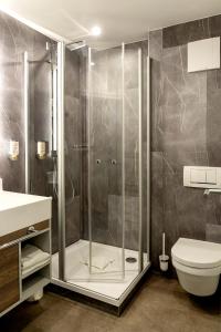 a bathroom with a shower and a toilet at Hotel Schwanen in Kehl am Rhein