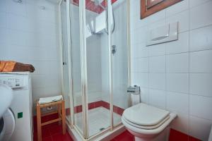 uma casa de banho com um chuveiro e um WC. em Antiche Mura - Bassano Dieda em Bassano del Grappa