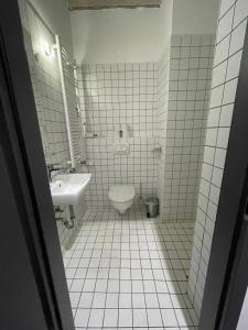 a bathroom with a toilet and a sink at Jazz Apartment in Budapest