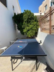 a ping pong table on a balcony with a plant at Villa Kokkinoyia, in Peyia